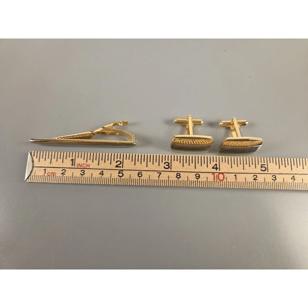 Cuff Links & Tie Clip Set Gold & Silvertone by Bijoux Terner